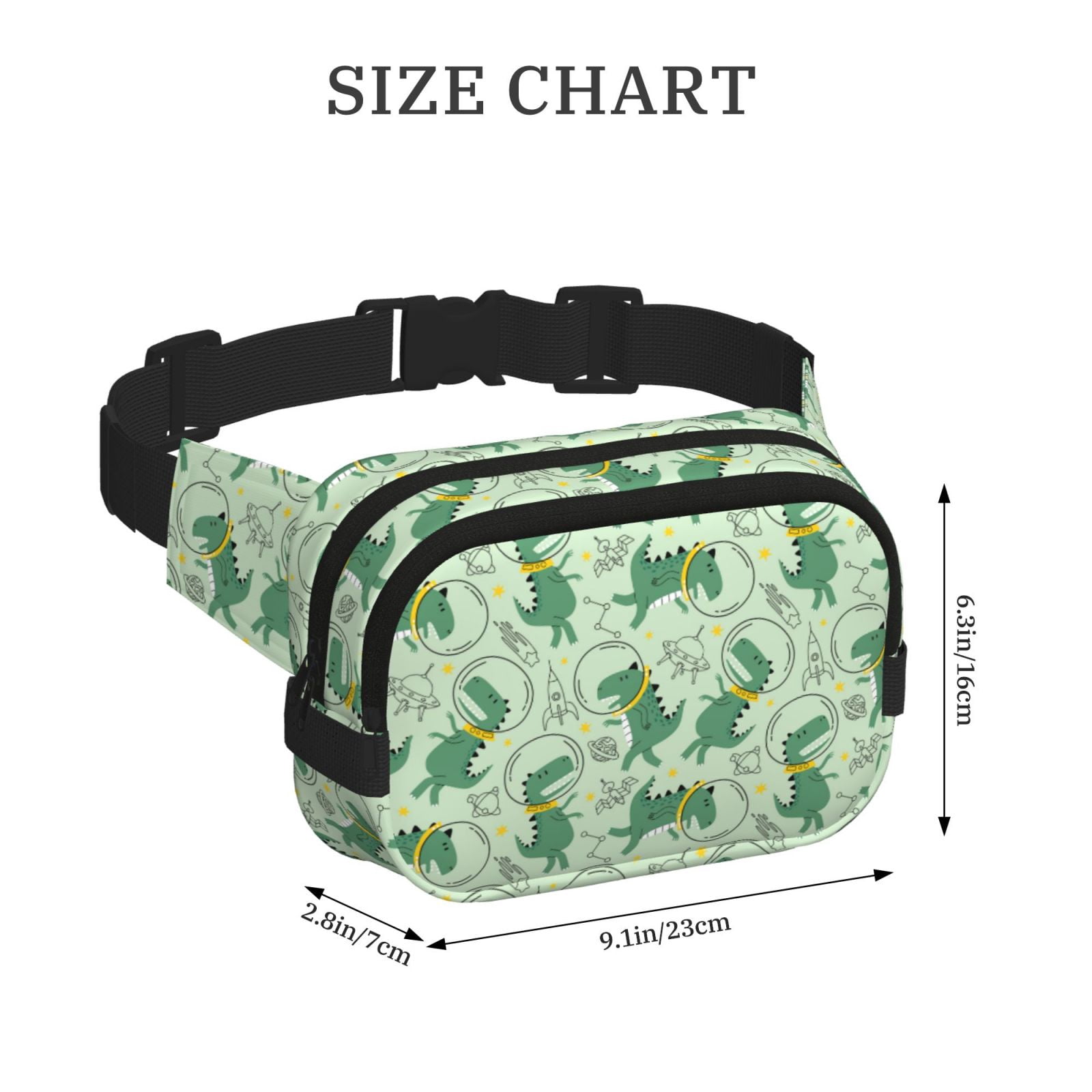 Kdxio Cute Dinosaurs in Space Crossbody Double Layer Waist Bag Belt Bag for Unisex Fanny Pack Fashion Waist Packs for Hiking Running Shopping Traveling