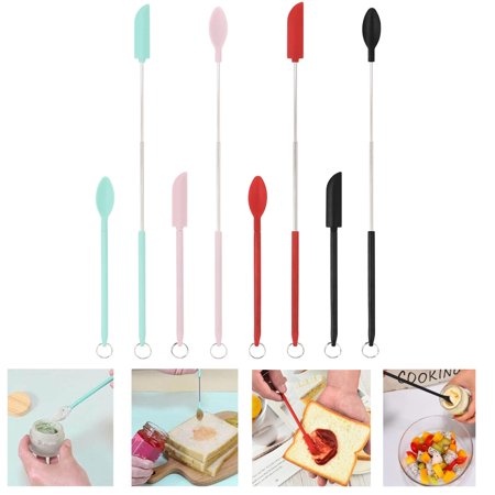 

2Pcs Mini Silicone Telescopic Spatula Set Small Silicone Makeup Spatula Heat Resistant for Kitchen Jars Butter Cream