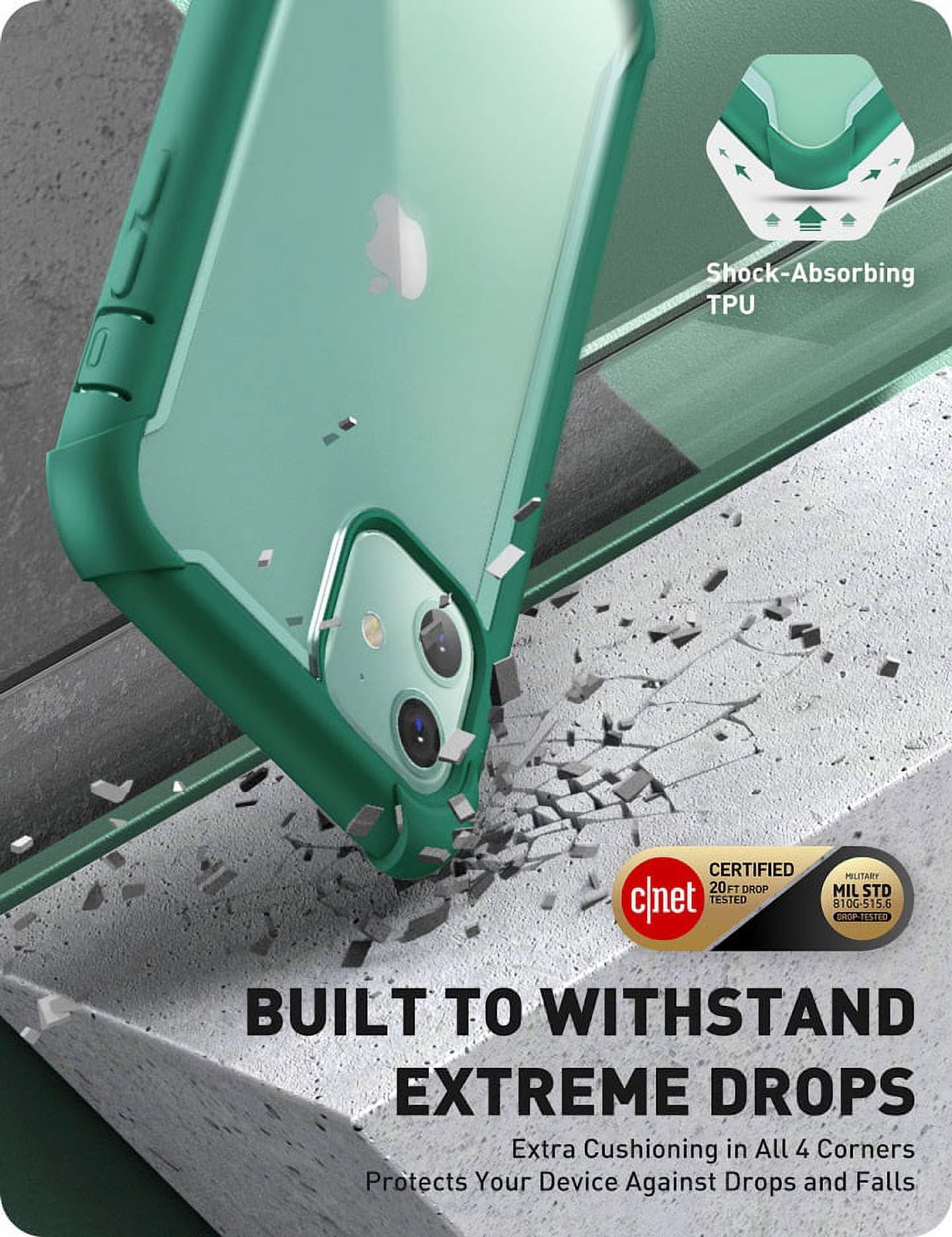 i-Blason Ares iPhone 11 Case 6.1 inch (2019 Release), Dual Layer Rugged Clear Bumper Case with Built-in Screen Protector (Mint Green)