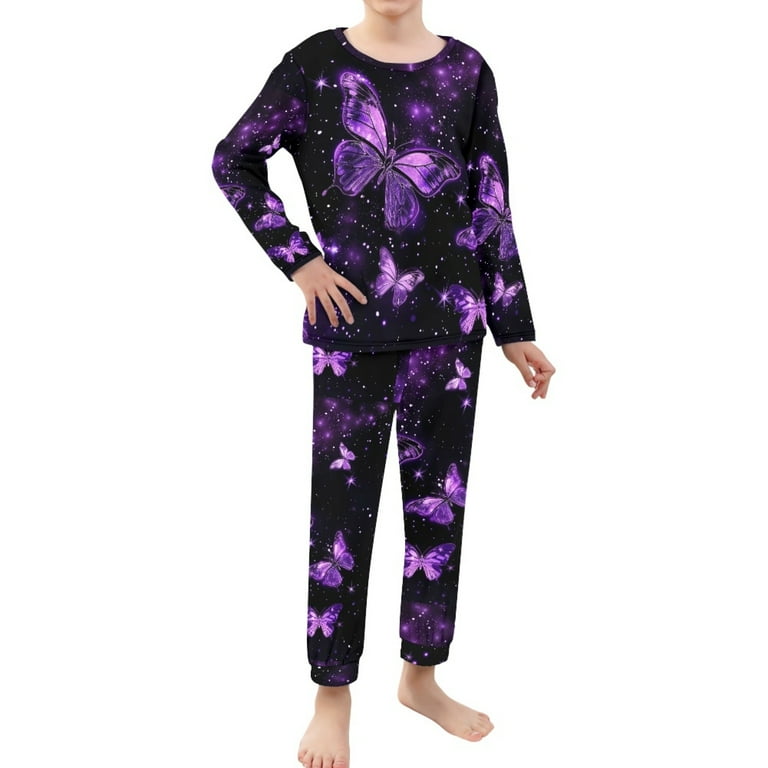 DISNIMO Purple Butterfly Pajamas for Girls Pajama Sets Size 7-8