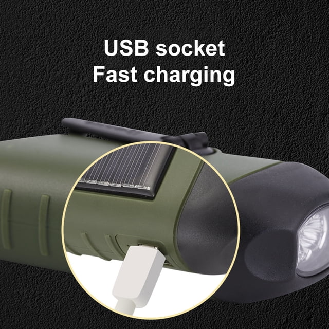 Solar Powered Hand Crank Flashlight Emergency LED Flashlight Survival Flashlight Carbiner Flashlight For Outdoor Sports