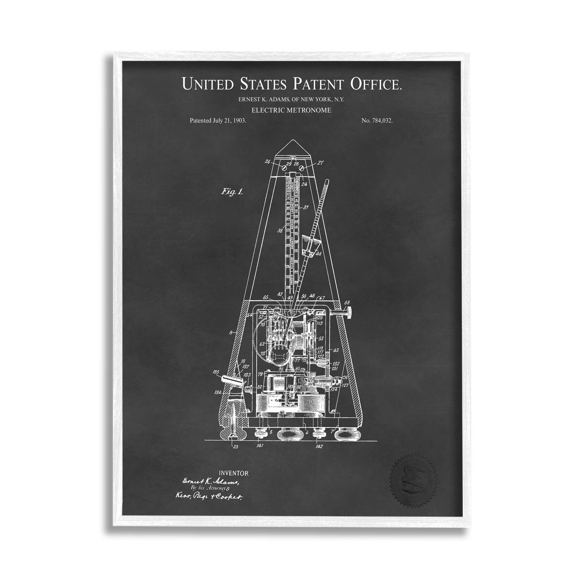 Stupell Industries Detailed Tech Electric Metronome Patent Blueprint Diagram Framed Wall Art, 16 x 20, Design by Karl Hronek