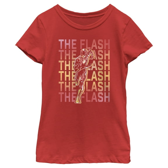 Girl's The Flash Speedster Stacked Logo  Graphic Tee Red Large