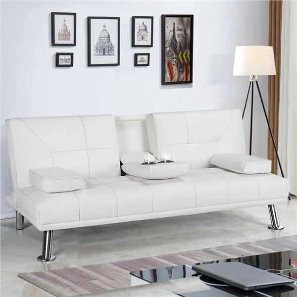 LuxuryGoods Modern Faux Leather Futon Sofa Bed Home Recliner Couch, White