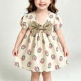 thumbnail image 2 of Teylalorva Girls Floral Dress, Short Sleeve Cute Bow Flowy A-Line Summer Casual Midi Dress Beige Size 2, 2 of 7