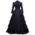 thumbnail image 4 of Rggeeun Halloween for Women Renaissance Women Gothic Dress Corset Dress Long Sleeve Lapel Collar Layered Ruffle Vintage Dress Party Trendy,Black,L, 4 of 4