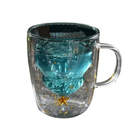 

ASNOUIFU Double Wall Glass Coffee Mugs Mother s Day Gift Christmas Tree Star Double-Layer Glass Mugs Water Cup