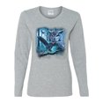 thumbnail image 2 of Owl Flying at Nihght In Front of the Moon Animal Lover Womens Graphic Long Sleeve T-Shirt, Heather Grey, Medium, 2 of 3