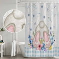 thumbnail image 4 of Polyester Fabric Vintage Easter Shower Curtain, Spring Floral Bunny Blue Plaid Retro Art Waterproof Bathtub Curtain Bathroom Decor Set with Hooks 72 x 78 Inches, 4 of 6