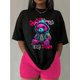 thumbnail image 1 of [Summer Round Neck Graphic Tee] Chic Punk Bear Graphic Tee for Women - Casual Summer Round Neck T-Shirt, Stretchy Cotton Blend, Machine Washable, 1 of 6