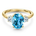 thumbnail image 3 of Gem Stone King 3.86 Ct Oval Swiss Blue Topaz White Topaz 18K Yellow Gold Plated Silver Ring, 3 of 6