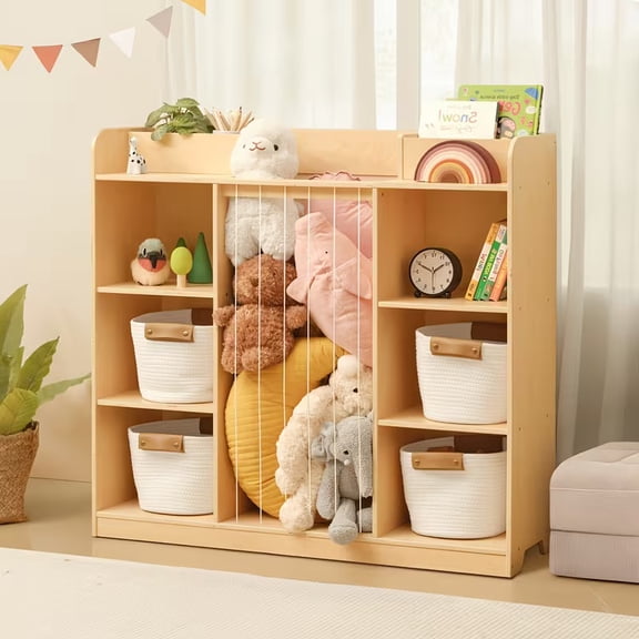2-in-1 Multifunctional Solid Wood Dollhouse Storage Cabinet & Bookshelf Organizer - Wood Bookcase with Spacious Shelves for, Dolls, Books