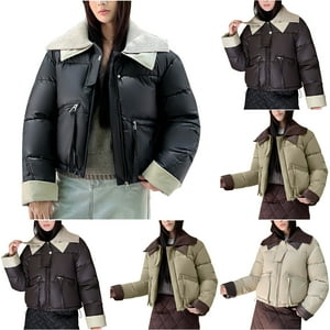 UPPADA Femmes Hiver Cropped matelassée Vestes Légères Cravates Cravate Duvet Capuche Zip up Short Warm Cravapes Cravattes Casual Outerwear with Pockets,Cravate Puffe Femmes Légère Army Green,L