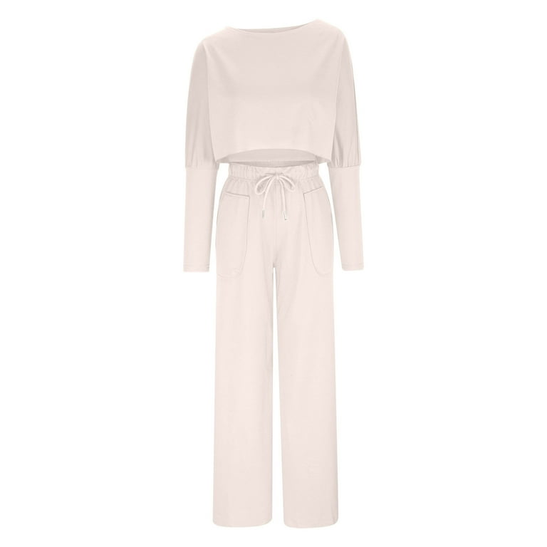 XFLWAM 2 Piece Sweatsuit Outfit for Women Crewneck Long Sleeve