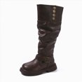 thumbnail image 4 of KPOPLK Girls Leather Lace Up Knee High Boots with Side Zipper Fashion Comfortable Round Toe Low Heel Combat Riding Boots Tall Boots Little Kid/Big Kid(29,Brown), 4 of 6