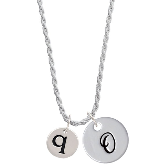 Delight Jewelry Silvertone Disc 1/2'' Initial - q - Silvertone Script Initial Disc - O - Charm Necklace, 20"+3"