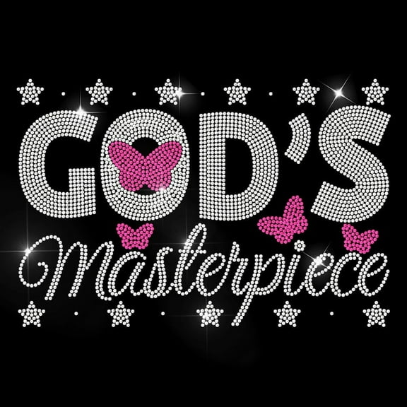 God's Masterpiece Rhinestone Iron on Decal Butterfly Stars Hotfix Transfer Sticker Text Heat Transfer Patch Bling Clothing Repair Applique for T-Shirt Hat Jacket Garment Bag DIY Decor