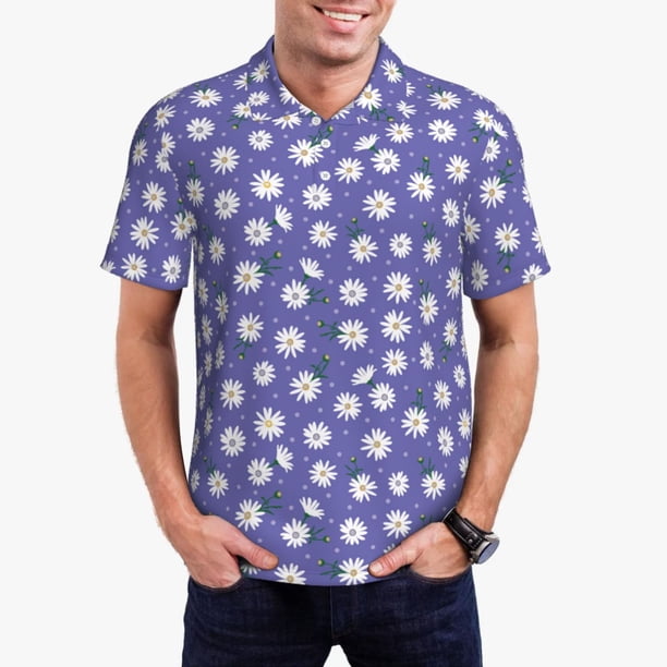 Fotbe Daisies Flowers Camiseta Polo de Golf para Hombre con Estampado – Camisa Deportiva Transpirable con Cuello Abotonado-X-Large