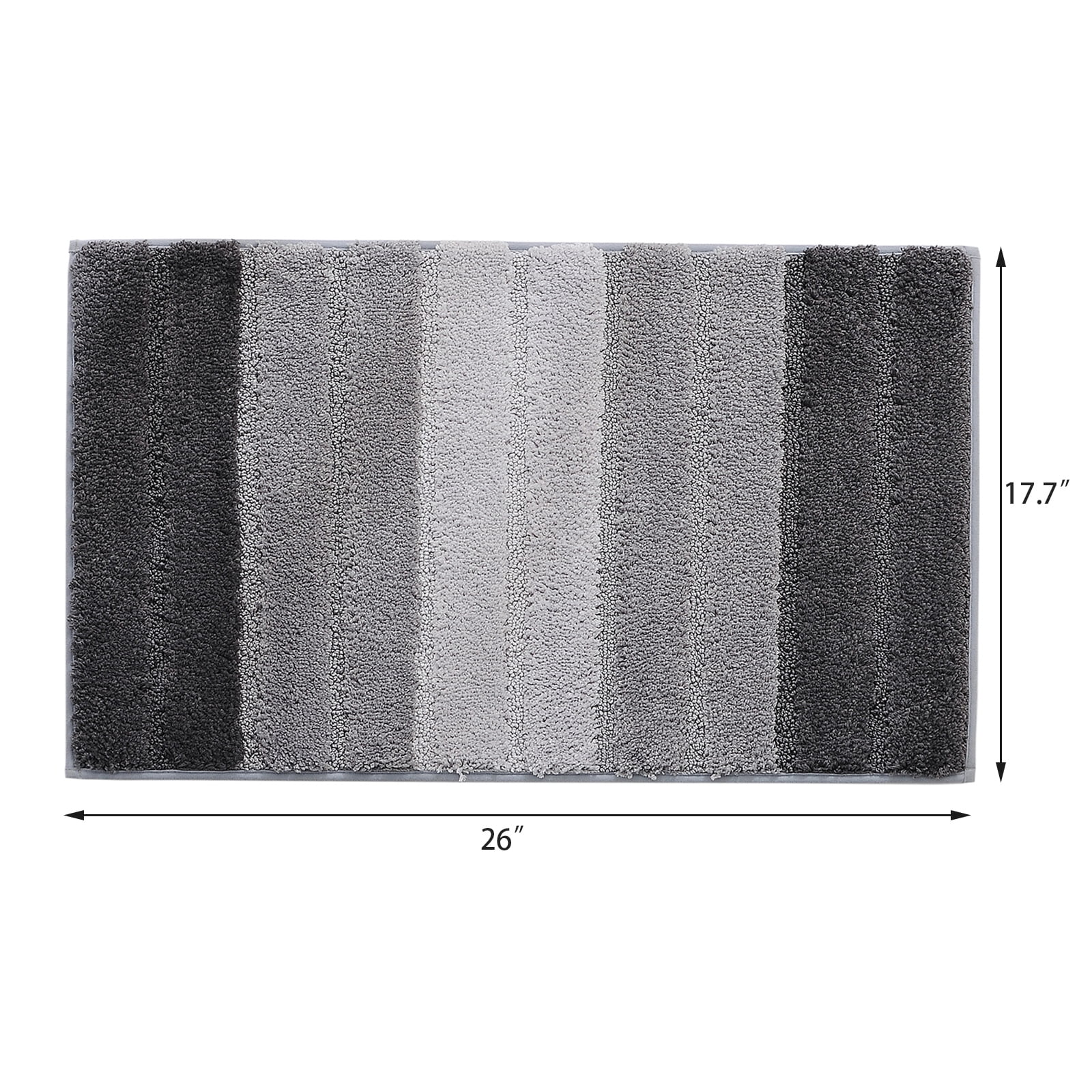 Striped Bathroom Rug Gradient Bath Mat Non-Slip Door Mats Soft Shaggy Thick Bath Rugs Absorbent machine washable Floor Mats for Bath Room, Toilet, Bedroom, Kitchen，18''x 26''，Gray