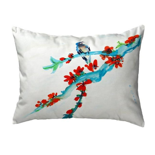 Betsy Drake KS657 11 x 14 Pouces Bourgeons Rouges et Oiseau Petit Oreiller Sans Corde
