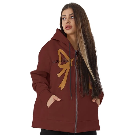 Scacto Hoodies Long Sleeve Sweatshirts for Women Teen Girls Hooded Embroideried Bow Sweatshirt Fall Winter