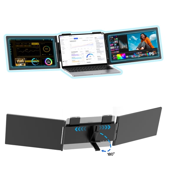 Dual Laptop Screen Extender, 14" FHD 1080P IPS Triple Portable Monitor for 13"-16.5" Laptops, USB-C Plug & Play Laptop Monitor Extender Compatible with Windows/Mac/Android/Switch/PS5/Xbox