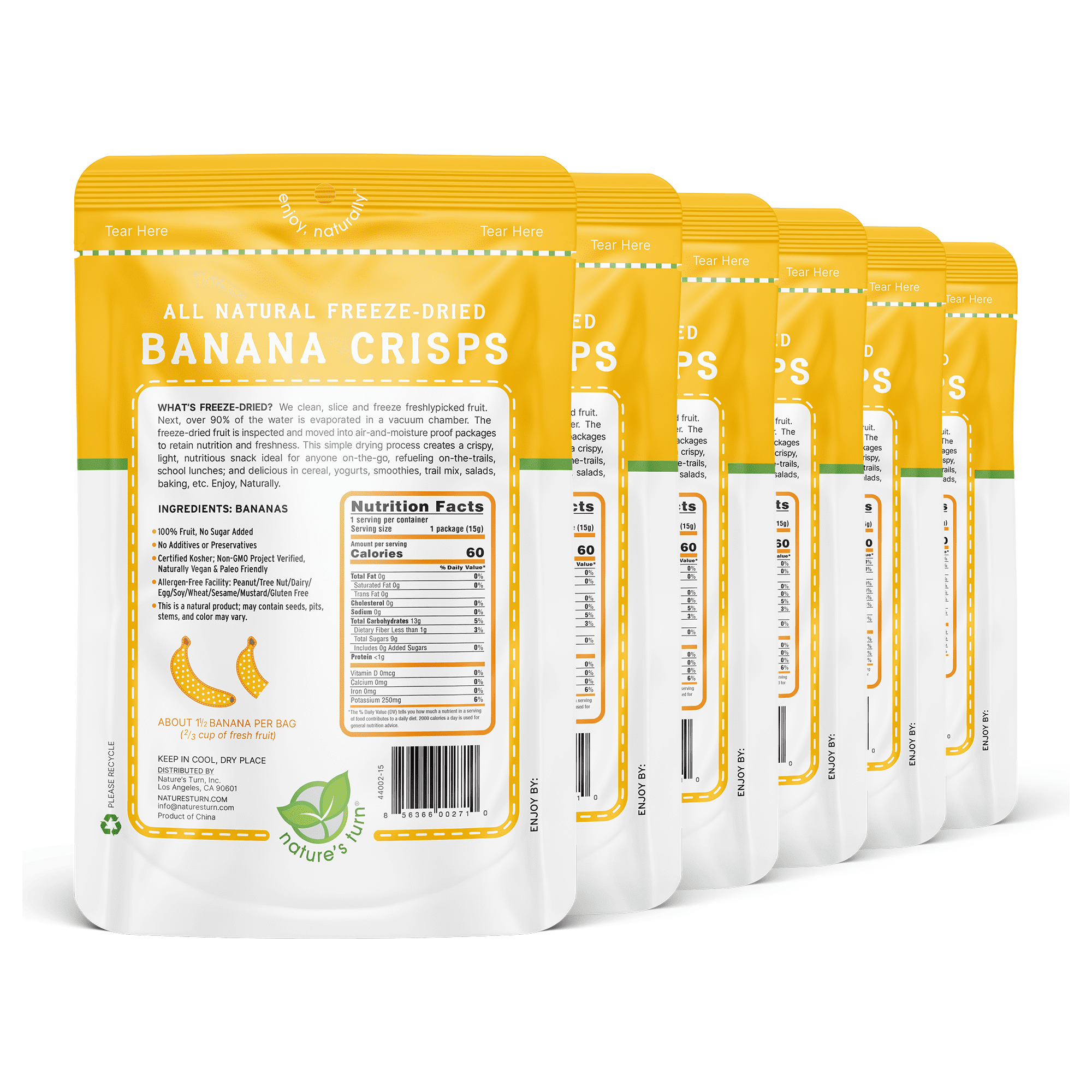Nature’s Turn Freeze-Dried Banana Crisps, No Added Sugar, Healthy Natural Fruit Crisp Snack for School Lunches, 12 Pack (0.53 oz Each)