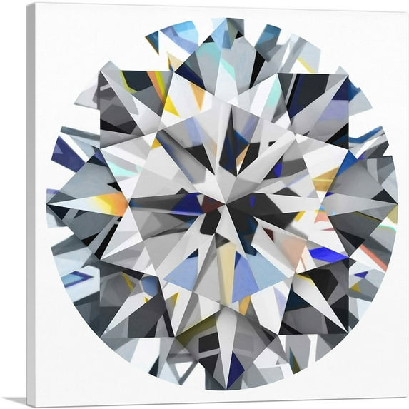 ARTCANVAS Gray Blue Yellow Round Brilliant Cut Diamond Jewel Canvas Art Print - Size: 26" x 26" (0.75" Deep)