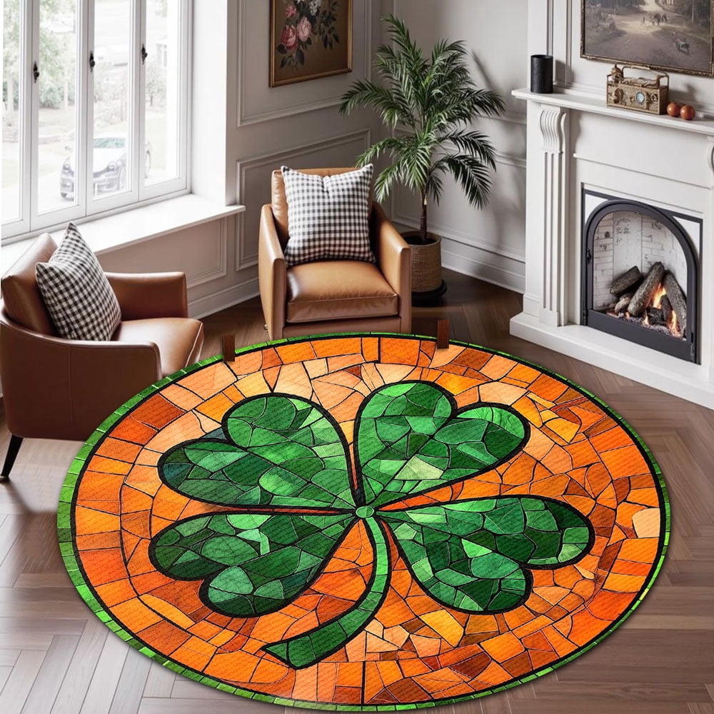 Round Area Rug, Four Non-Slip Floor Mat, Soft Washable Carpet for Living Room Bedroom Decor 71 Inch