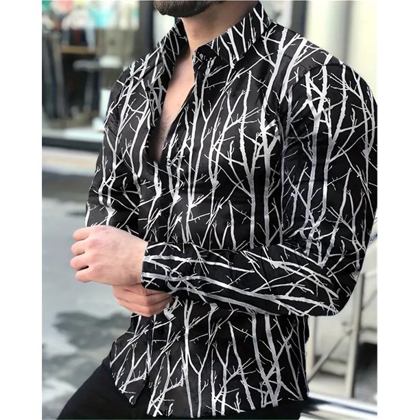 Camisa de manga larga con estampado 3D de estrellas de colores para hombre, camisa de solapa con botones de manga larga para primavera y otoño, camisa suave para fiesta de graduación