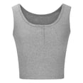 thumbnail image 5 of WEIWEN Cropped Tank Tops for Women Summer Basic Scoop Neck Button Camisole Tops Casual 2026 Sleeveless Henley Shirts Grey, M, 5 of 6