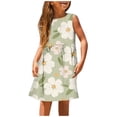 thumbnail image 1 of BYHONG Robes d'Été Décontractées pour Filles Mode Mignonne Printemps et Été Imprimé Col Rond Sans Manches Robe Décontractée (1) Vert 8-9 Robes de Soleil pour Filles, 1 of 5