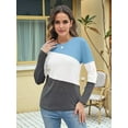 thumbnail image 4 of Women'S Color Block Tops Casual Long Sleeve Tunic Round Neck Pullover Shirts Blue Gray M, 4 of 6