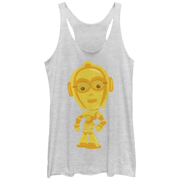 Women's Star Wars Cute Cartoon C-3PO Racerback Tank Top White Heather 2X Large