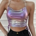 thumbnail image 4 of Mittory Women's Metallic Holo Halter Chain Neck Cami Tank Top Sleeveless Vest Crop Tops for Rave Music Festival, 4 of 8
