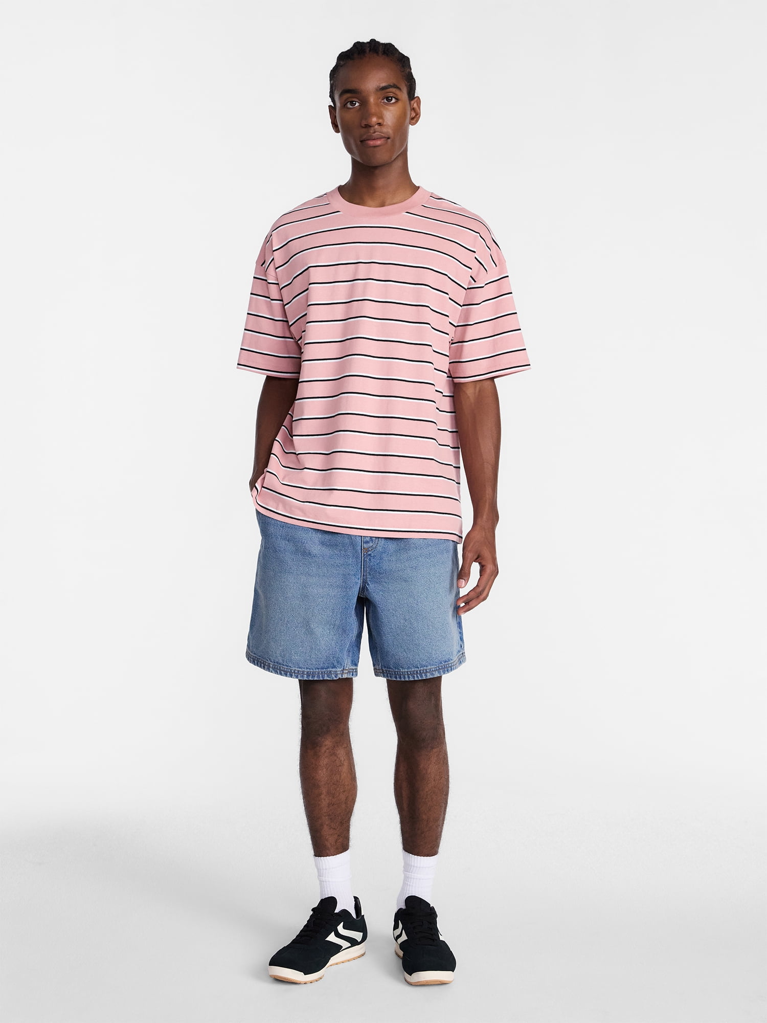 No Boundaries Stripe Pattern Tee with Short Sleeves, Men's XS-4XLT