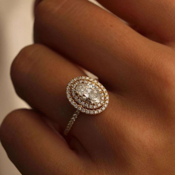 Jewelerix Double Halo Oval Cut Ring 2.50 CT Moissanite Diamond Engagement Ring Plated Rose Gold Forever One Wedding Ring