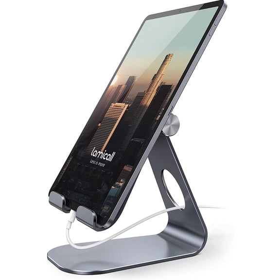 Lamicall Tablet Stand for Desks, Adjustable Tablet Mount for (4-13 inch) Tablets Phones - Gray