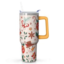 40oz Holiday Tumbler with Lid and Straw, Stainless Steel Cup with Handle Red Bowknot Travel Coffee Mug, Xmas Gifts