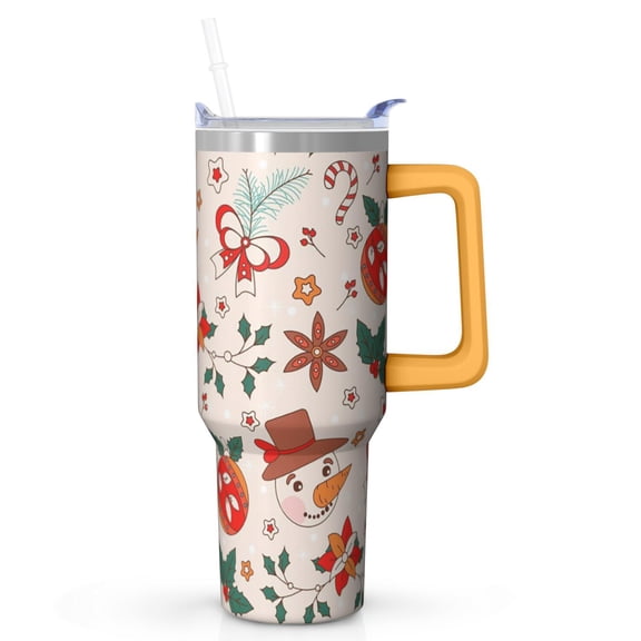 40oz Holiday Tumbler with Lid and Straw, Stainless Steel Cup with Handle Red Bowknot Travel Coffee Mug, Xmas Gifts
