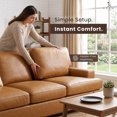 thumbnail image 4 of Naomi Home Siggy Genuine Leather 3-Seater Sofa, Plush Goose Feather Cushions, Removable Cushions, Sturdy Legs, No-Tools Assembly, Ideal for Living Room, Office, or Bedroom, Tan, 4 of 10