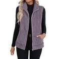 thumbnail image 2 of Women's Double Sided Plush Vest, Sleeveless Stand Collar Cardigan, Full Zip Waistcoat Jacket, Casual Layering Piece, Soft Fleece Outerwear, Versatile Everyday Wear Purple L, 2 of 4