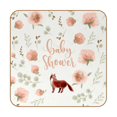 

OWNTA Beautiful Flower & Fox Pattern Premium 6-Piece Square Coaster Set in Microfiber Leather - Non-Slip & Absorbent Cup Mats