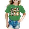 thumbnail image 2 of Tfken T-Shirts For Girls Toddler Size 6-8 Years Cat Print Crew Neck Tops Comfortable Short Sleeve Green Tee, 2 of 5