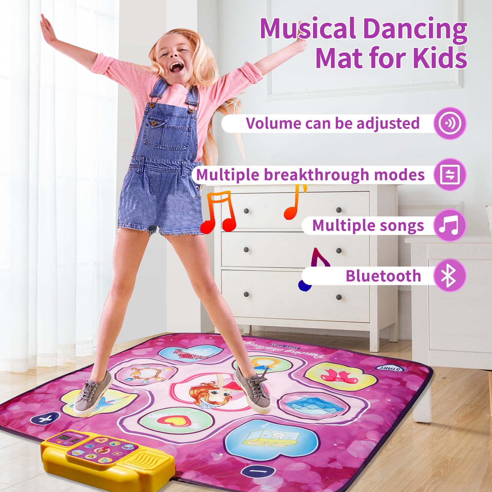  Dance Mat,Toys for 3 4 5 6 7+ Year Old Girls,Dance Mat for  Kids,Electronic Music Dance Pad Toy with LED Lights,5 Game Modes Princess  Dancing Mat,Birthday Xmas Gifts for Age 3-8