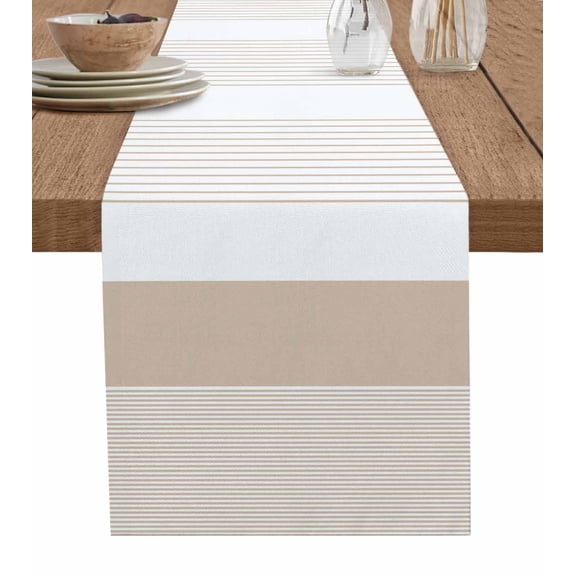 ERUNPONLY Brown Stripe Table Runner - 70 Inch Long Modern Rustic Horizontal Brown Striped Cotton and Linen Blended Dress Scarves Farmhouse Table Runner for Kitchen Dining, Coffee Table, 13"x70"