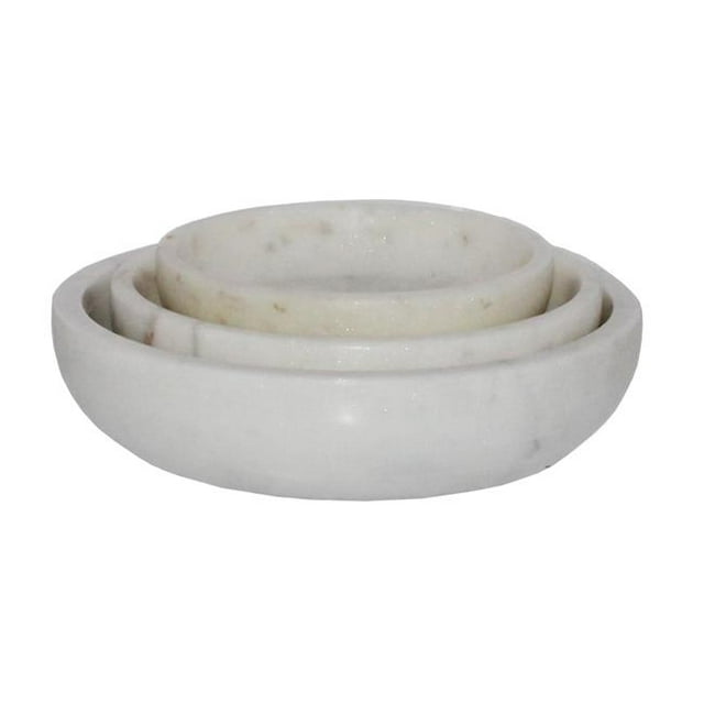 Benjara BM231246 Bol en Marbre Rond 1.25 x 6 x 6 Po, Blanc - Ensemble de 3