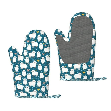 

Lafuoo Cute Sheep And Hearts Pattern Silicone Anti-Scalding Gloves Hanging Rope Gloves are Suitable for Kitchen Utensils for Kitchen Baking Cooking Outdoor Barbecue