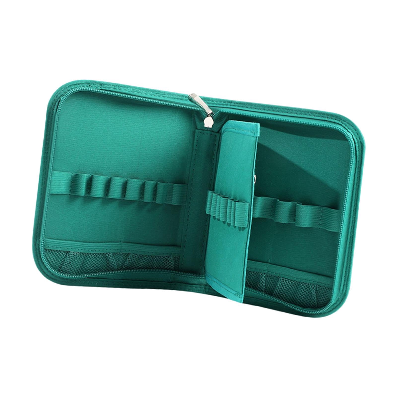 S SERENABLE Crochet Hook Case Organizer Case for Knitting Crochet Hooks Crochet Accessories Storage Case with Web Pockets Portable Lightweight Knitting Tool Pouch Polyester Material Green