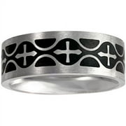 Men's Black and White Cross Ring in Stainless Steel
